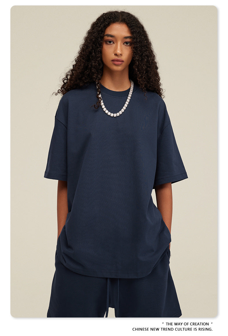 Be Men's 2024 Spring and Summer 305G Heavy T-shirt Men's American Cotton Fashion Brand Solid Color Short Sleeve Teen T-shirt