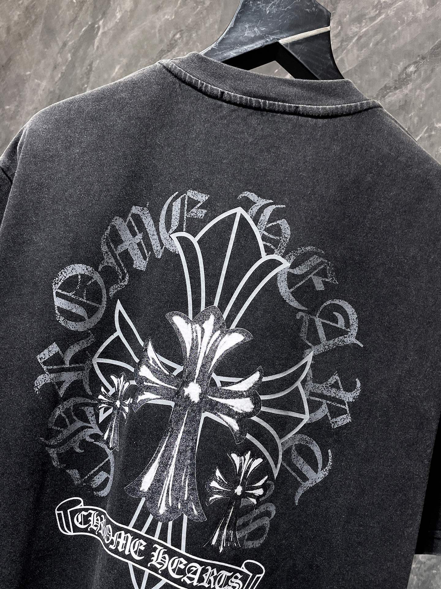 Chrome Hearts T-shirt Horseshoe Sanskrit Cross round Neck Short Sleeve