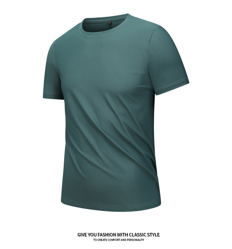 Ice silk short sleeve T T-shirt Men's Summer Loose round Neck Half Sleeve T T Shirt Top Breathable Quick-Drying Exercise Short Sleeves Men's Clothing