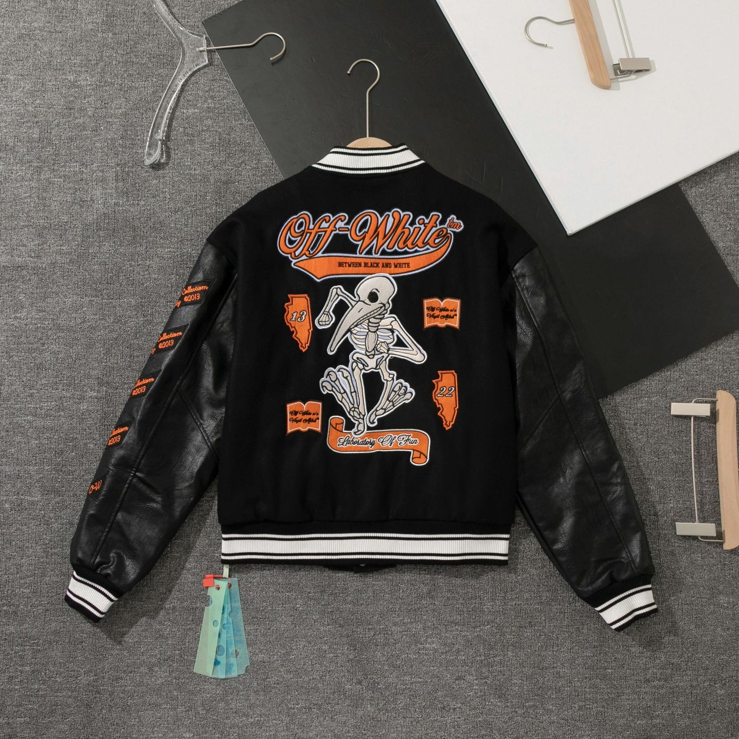 Off-White Patchwork Baseball Jacket Unisex Youth Street Fashion Jacket Coat