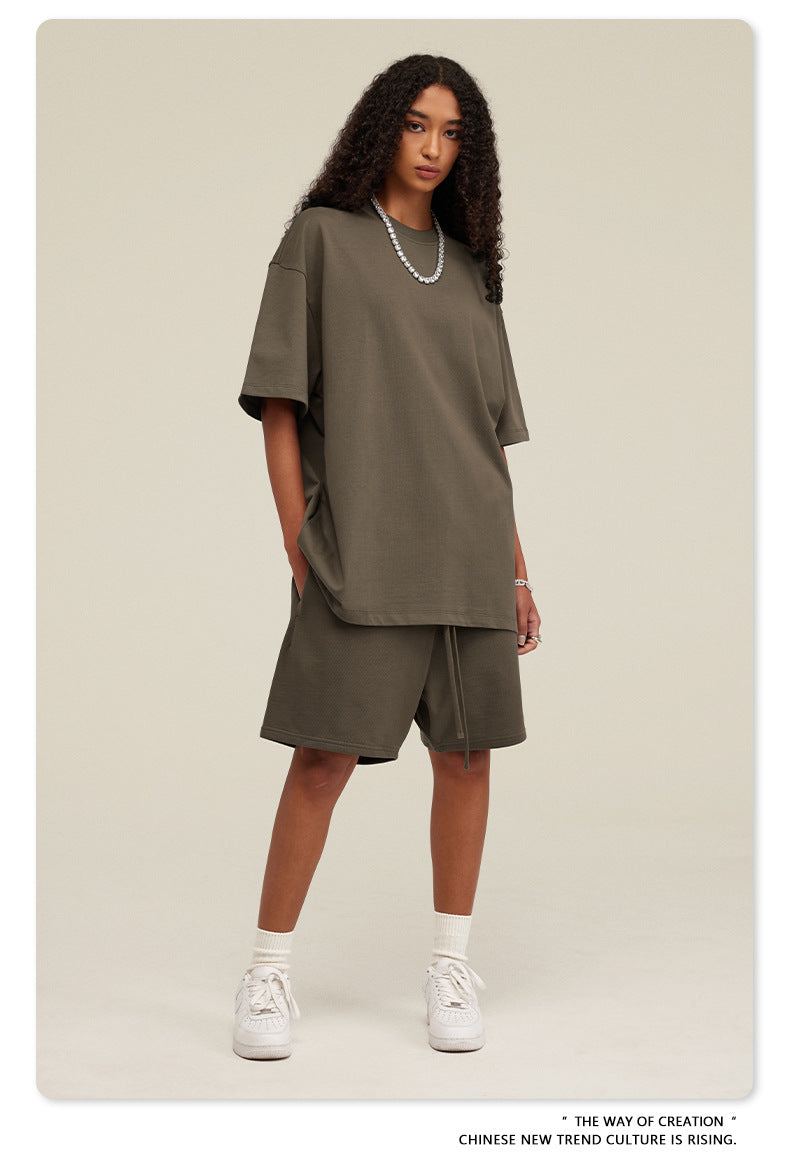 Be Men's 2024 Spring and Summer 305G Heavy T-shirt Men's American Cotton Fashion Brand Solid Color Short Sleeve Teen T-shirt