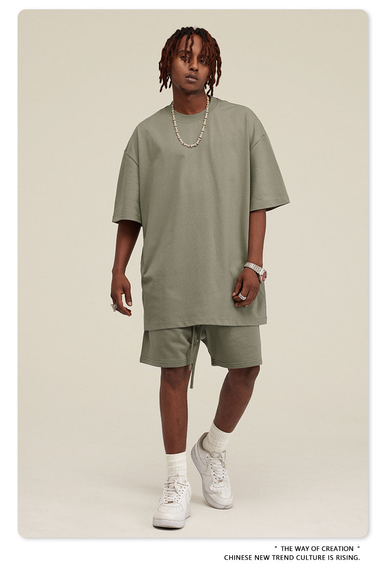 Be Men's 2024 Spring and Summer 305G Heavy T-shirt Men's American Cotton Fashion Brand Solid Color Short Sleeve Teen T-shirt