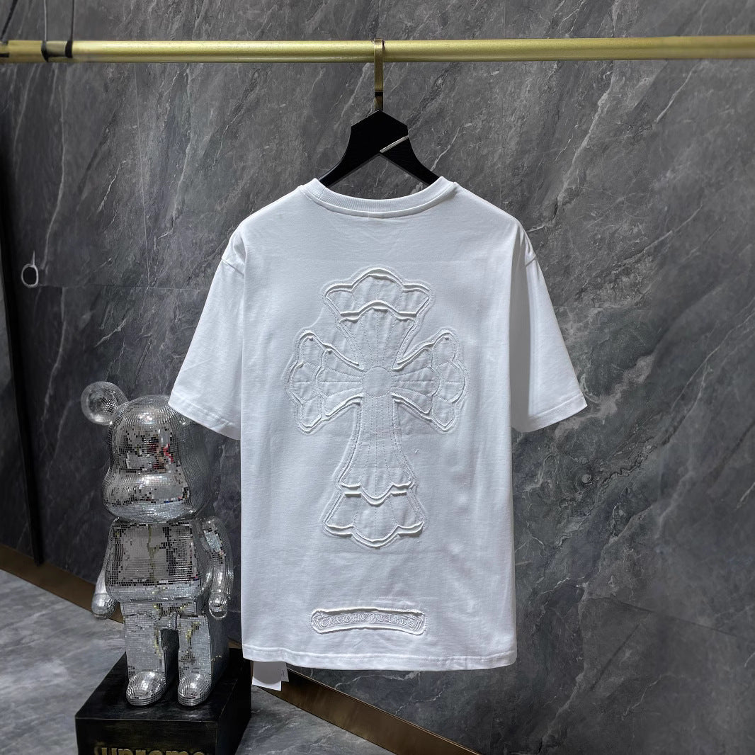 Chrome Hearts Embroidery Hollow Cross Double Yarn Short Sleeve T-shirt
