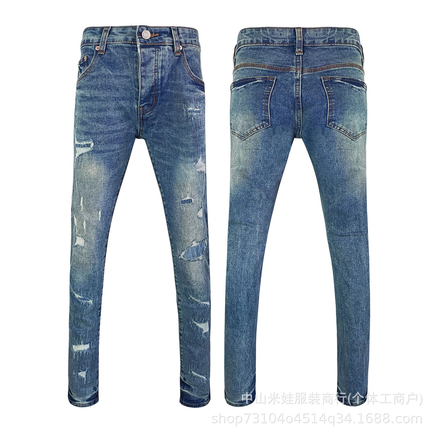 Pp6610 Purple Jeans American Style Hip Hop Ripped Splash-Ink Jeans