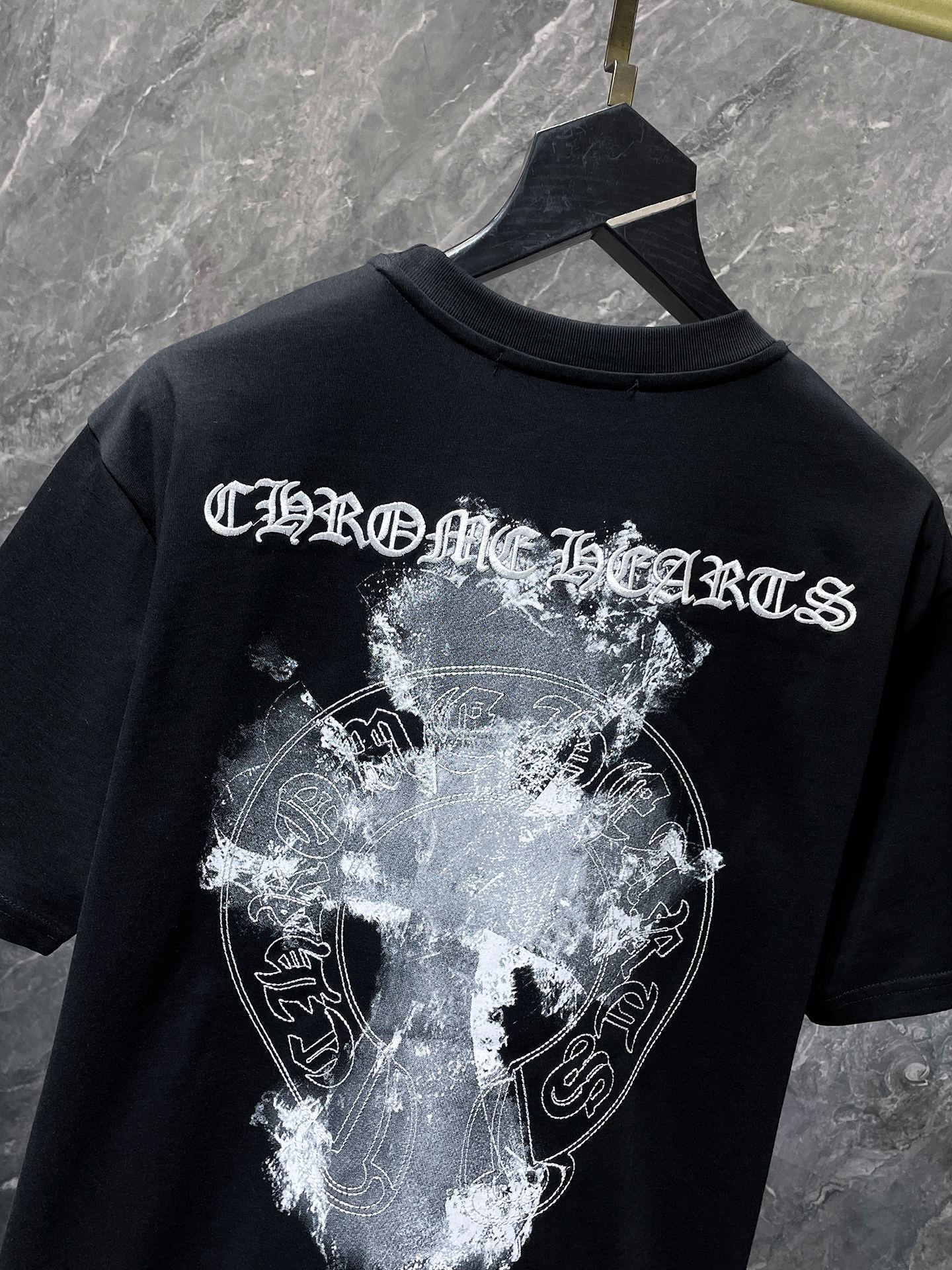 Chrome Hearts T-shirt Horseshoe Sanskrit Cross round Neck Short Sleeve