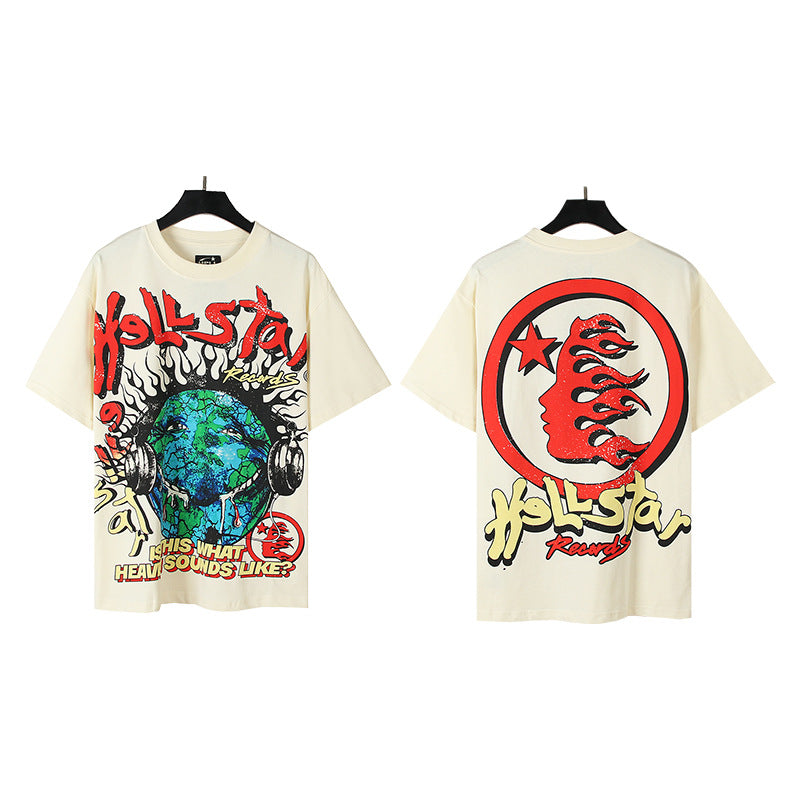 HS6008-1 High Street Hellstar Retro 100% Cotton Loose Short Sleeve T-shirt for Men and Women