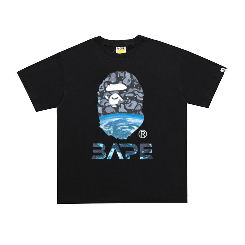 BP2001 Bape Original  Street Cotton Loose Couple Casual T-shirt Short Sleeve Shirt