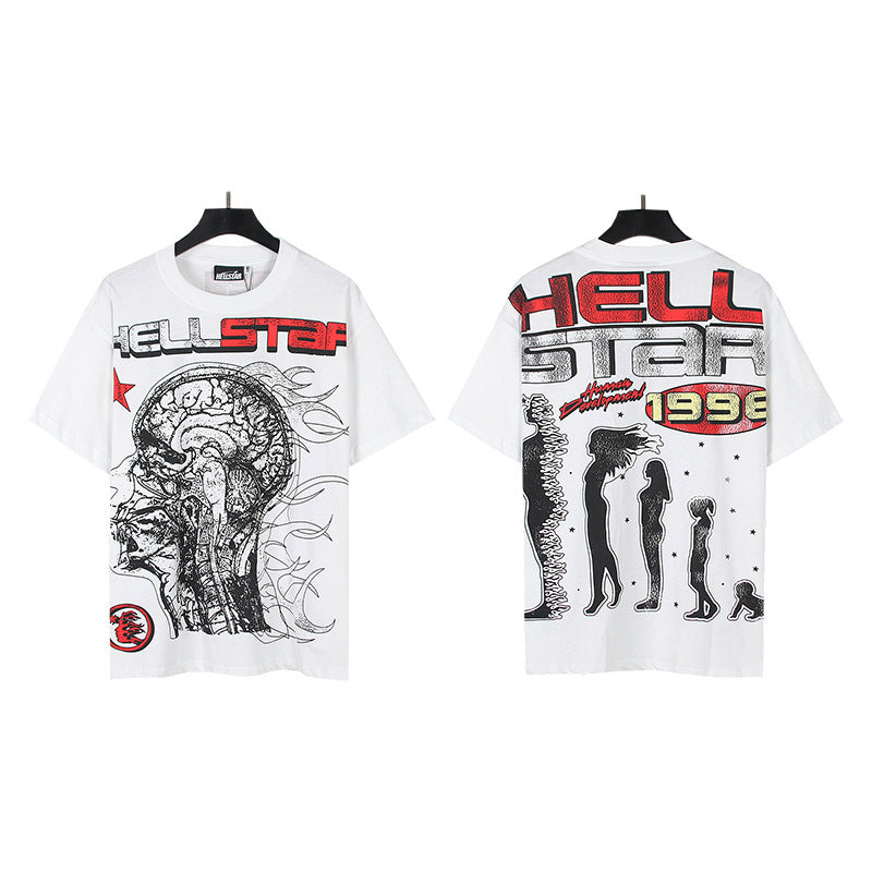 HS6008 High Street Hellstar Retro 100% Cotton Loose Short Sleeve T-shirt for Men and Women