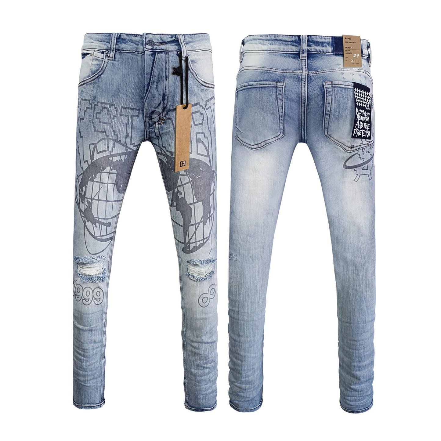 Ksb301 Jeans Straight Ripped Stretch American High Street Casual Men's Jeans