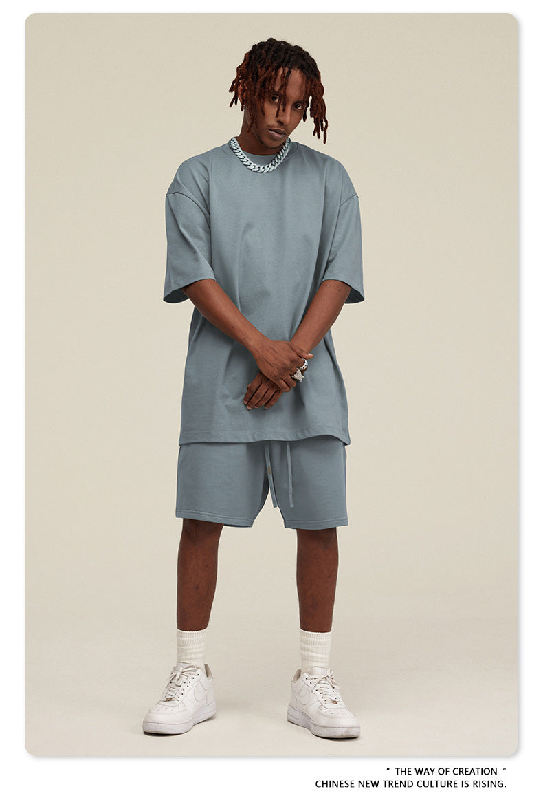 Be Men's 2024 Spring and Summer 305G Heavy T-shirt Men's American Cotton Fashion Brand Solid Color Short Sleeve Teen T-shirt