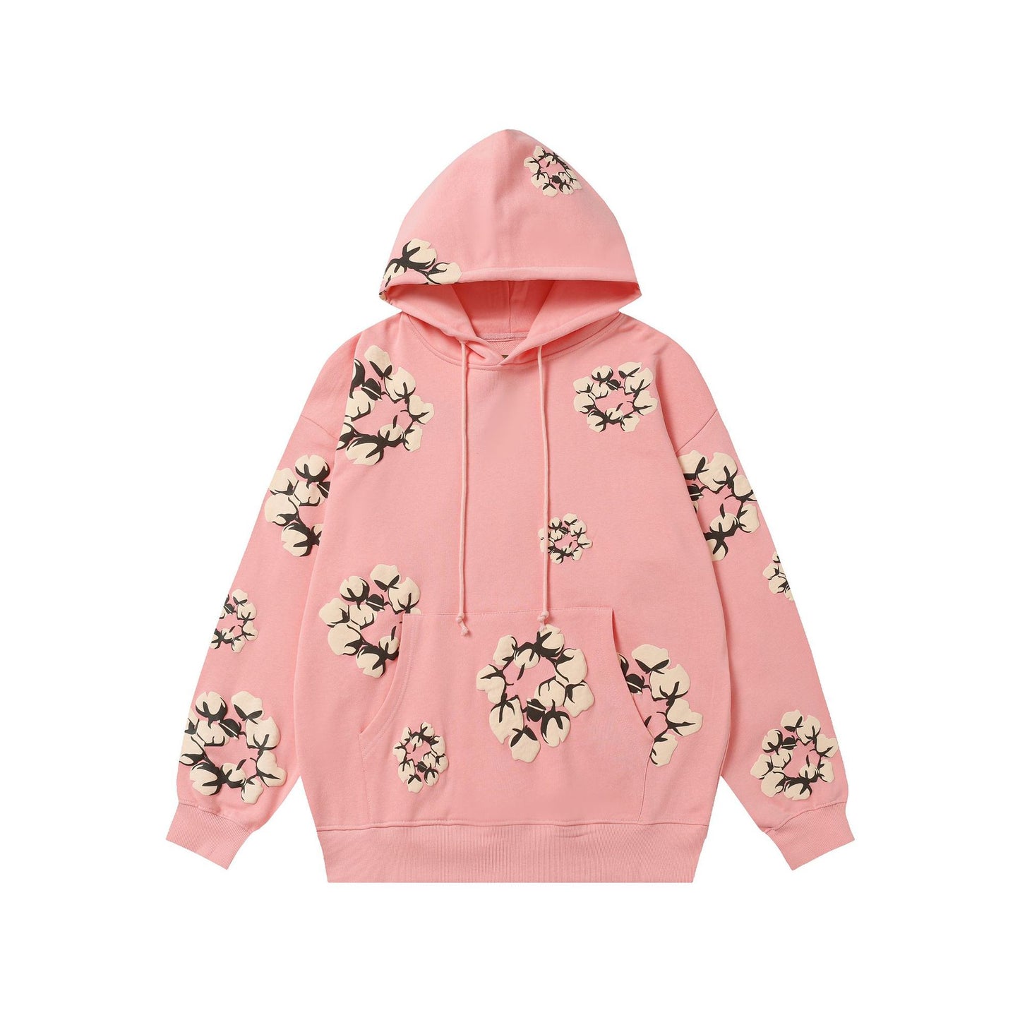 New Denim 380gsm tears 100% cotton flowers men hoodies