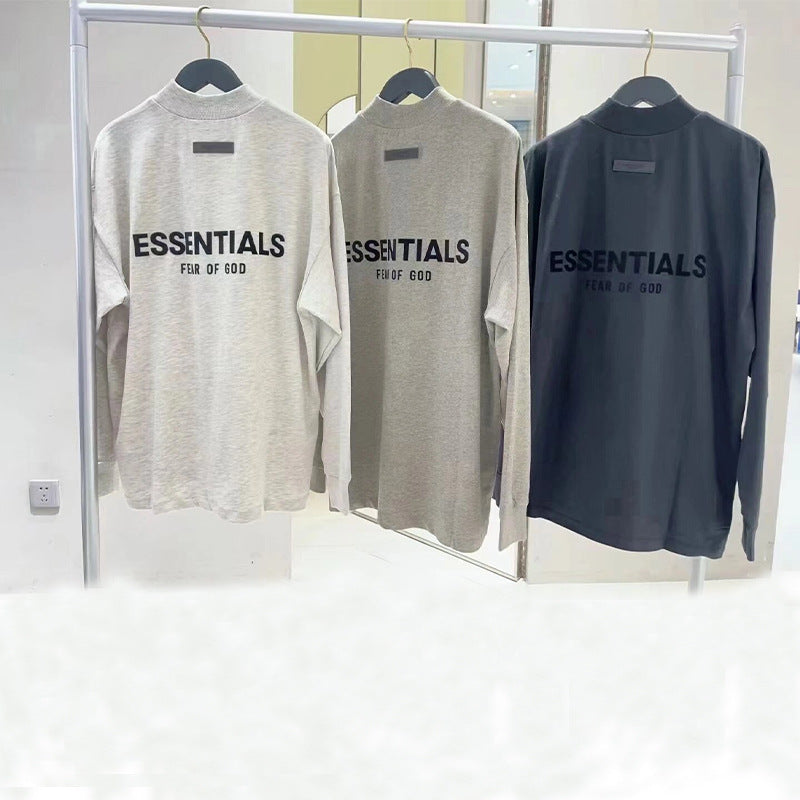 Top Ess** Flocking Letter Crew Neck 100% Cotton Long Sleeve T-shirt Fog Men and Women