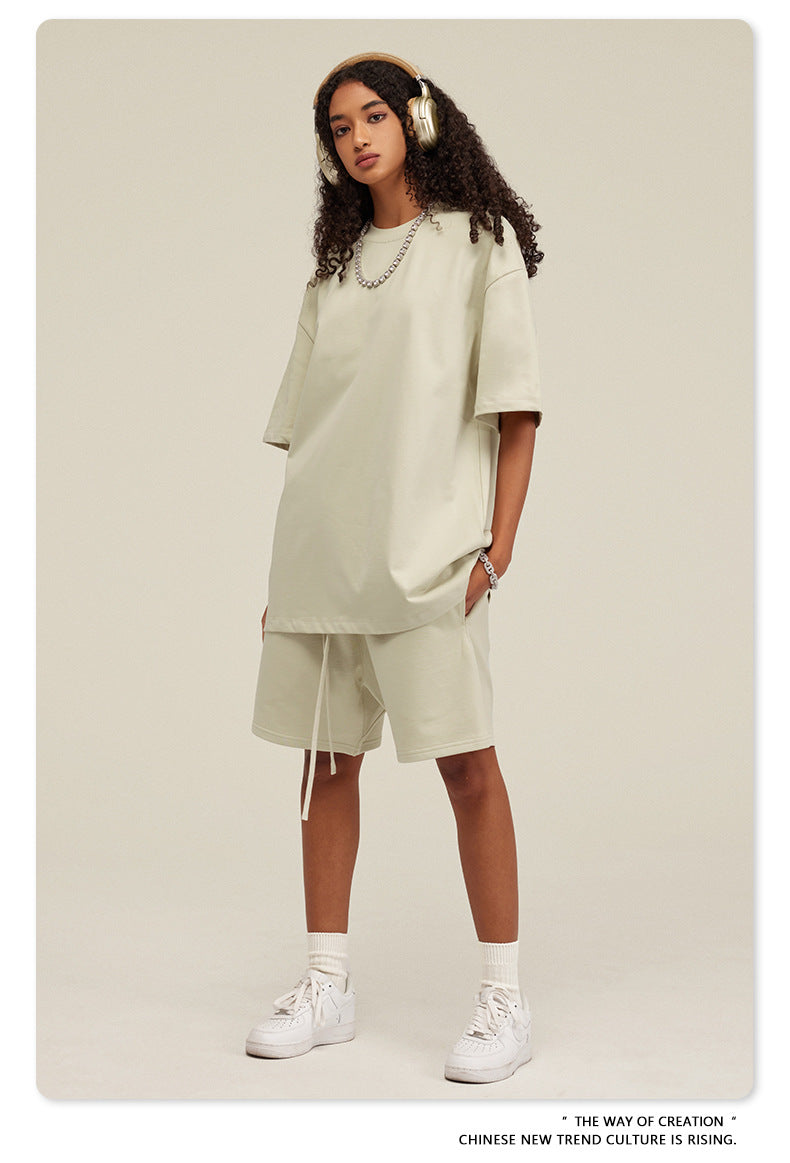 Be Men's 2024 Spring and Summer 305G Heavy T-shirt Men's American Cotton Fashion Brand Solid Color Short Sleeve Teen T-shirt