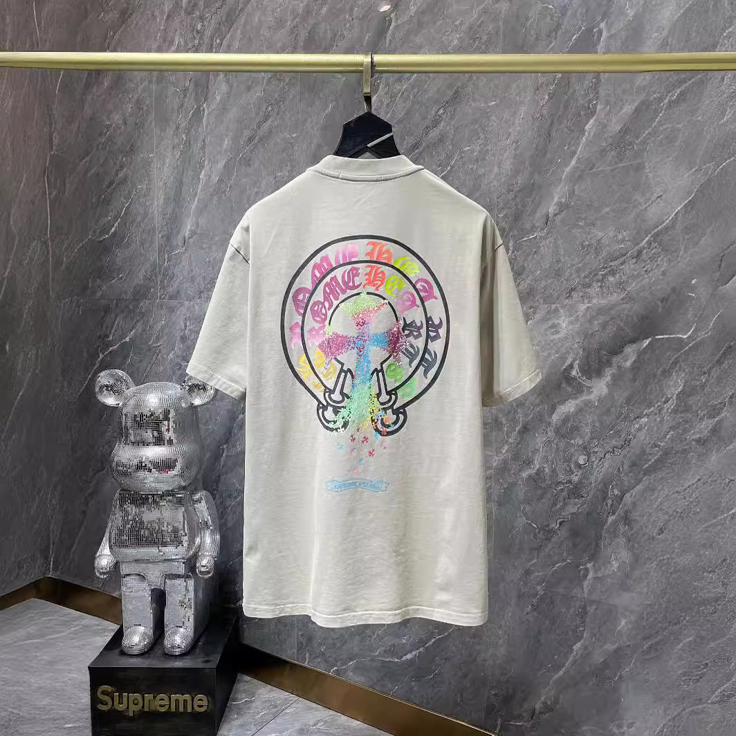 Chrome Hearts High Quality Horseshoe Sanskrit Crew Neck T-shirt Short Sleeves