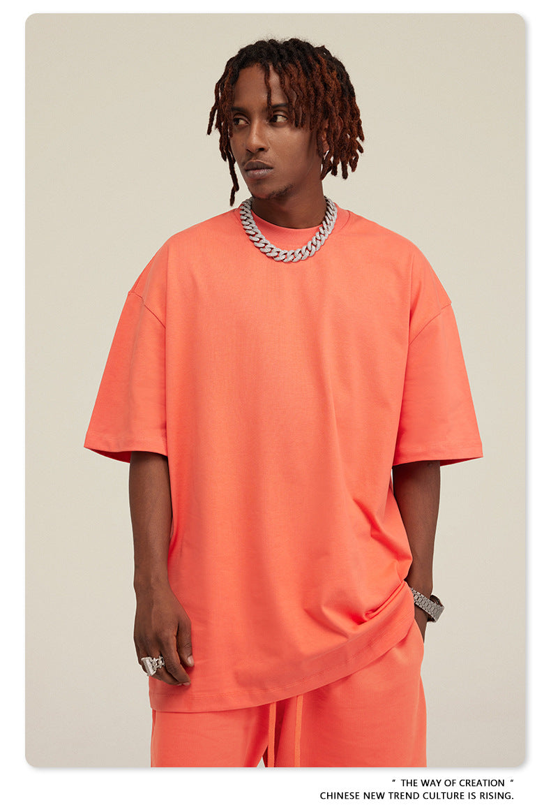 Be Men's 2024 Spring and Summer 305G Heavy T-shirt Men's American Cotton Fashion Brand Solid Color Short Sleeve Teen T-shirt