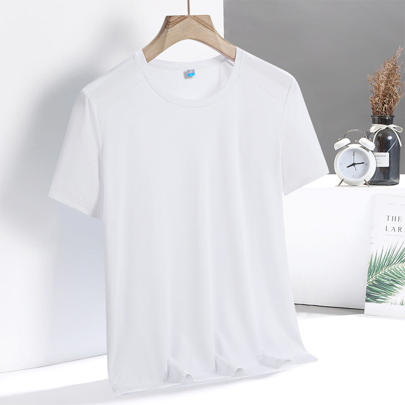 Summer Thin Ice Silk Men's T Loose Fit Short Sleeve T-Shirt Plus Size Round Neck Quick Dry T Men's and Women's Fitness Sports Short Sleeve Shirt