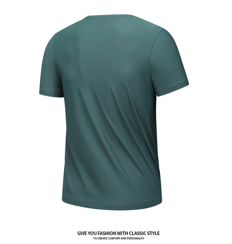 Ice silk short sleeve T T-shirt Men's Summer Loose round Neck Half Sleeve T T Shirt Top Breathable Quick-Drying Exercise Short Sleeves Men's Clothing