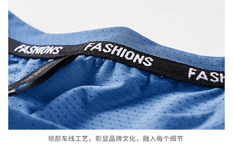 Round Neck Ice Silk Short Sleeve T Men's Summer Running Sports Casual Plus Size Shirt Stretch Breathable Regular Quick-Dry Top