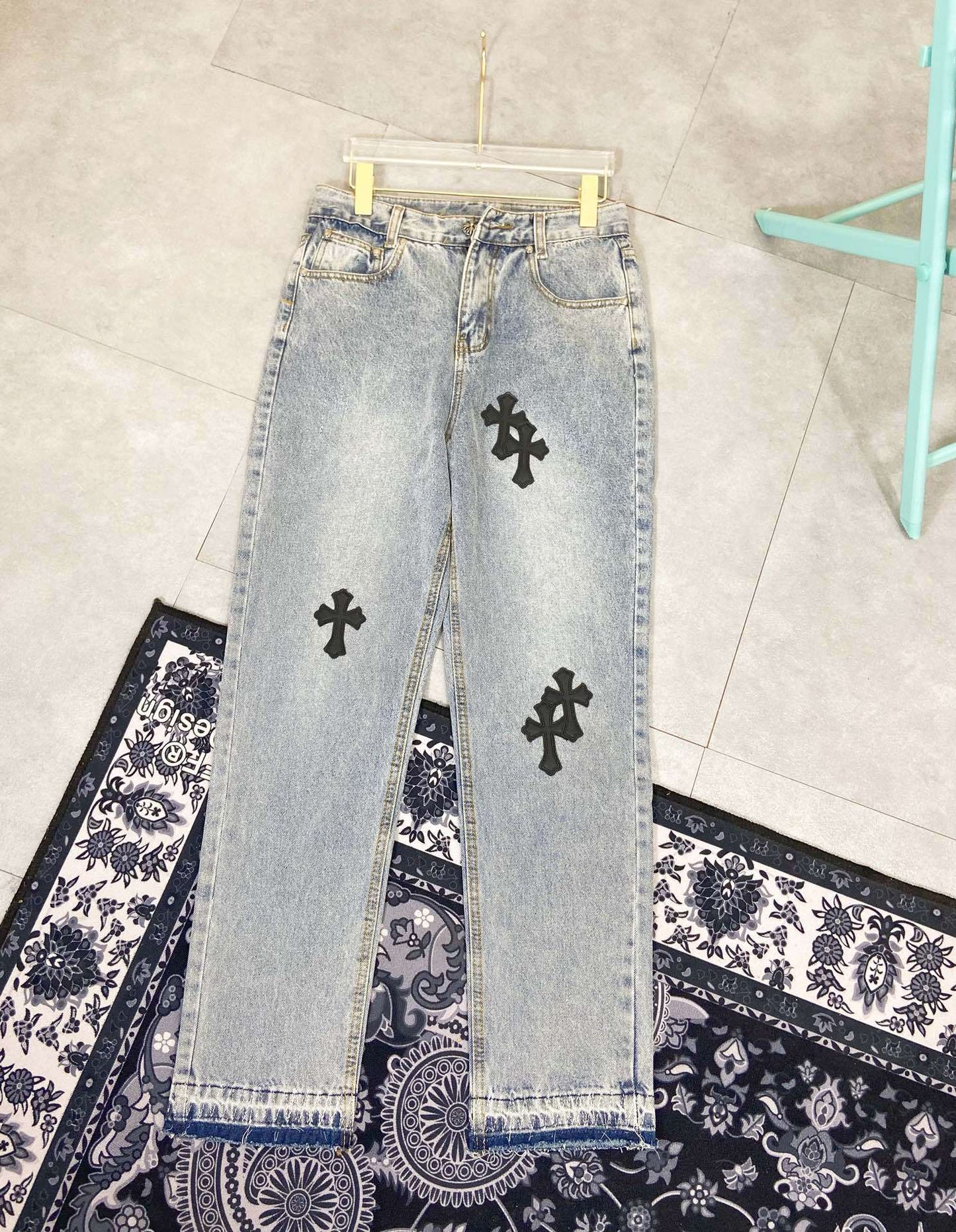 Chrome Hearts Jeans Color Leather Black Washed Jeans