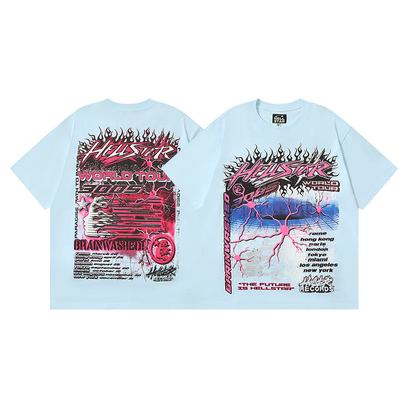 HS6008-1 High Street Hellstar Retro 100% Cotton Loose Short Sleeve T-shirt for Men and Women