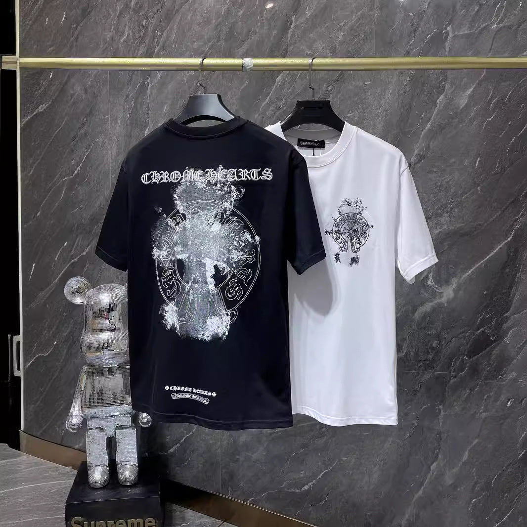 Chrome Hearts T-shirt Horseshoe Sanskrit Cross round Neck Short Sleeve