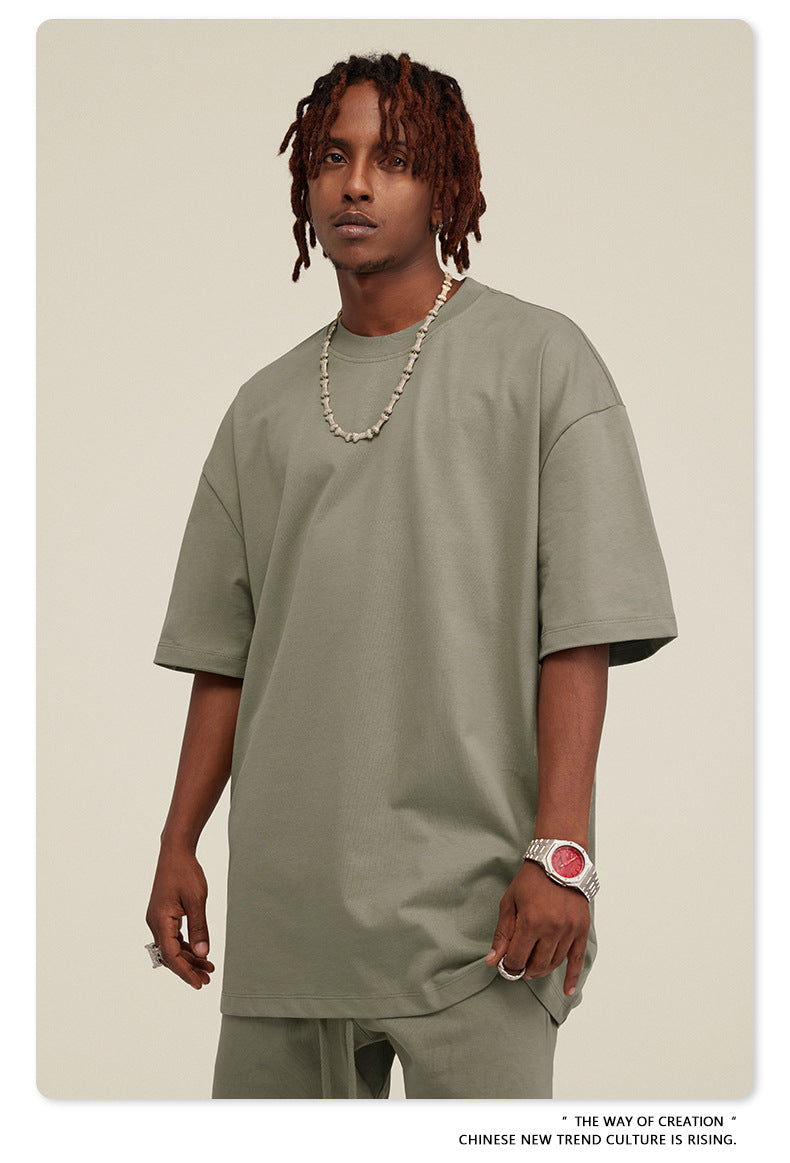 Be Men's 2024 Spring and Summer 305G Heavy T-shirt Men's American Cotton Fashion Brand Solid Color Short Sleeve Teen T-shirt