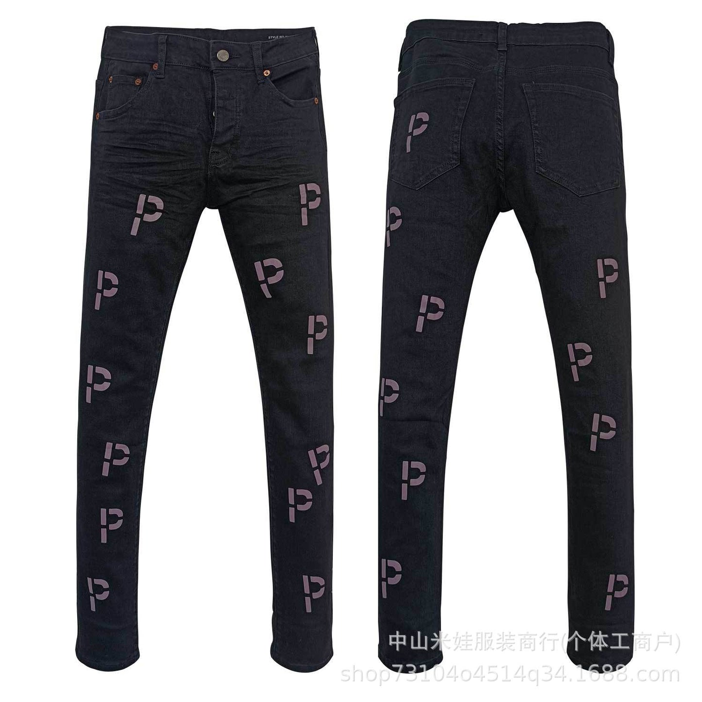 Pp6610 Purple Jeans American Style Hip Hop Ripped Splash-Ink Jeans