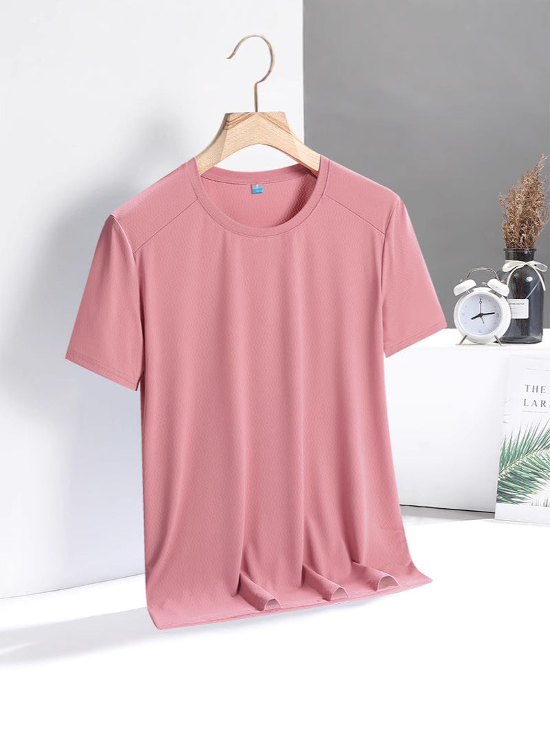 Summer Thin Ice Silk Men's T Loose Fit Short Sleeve T-Shirt Plus Size Round Neck Quick Dry T Men's and Women's Fitness Sports Short Sleeve Shirt