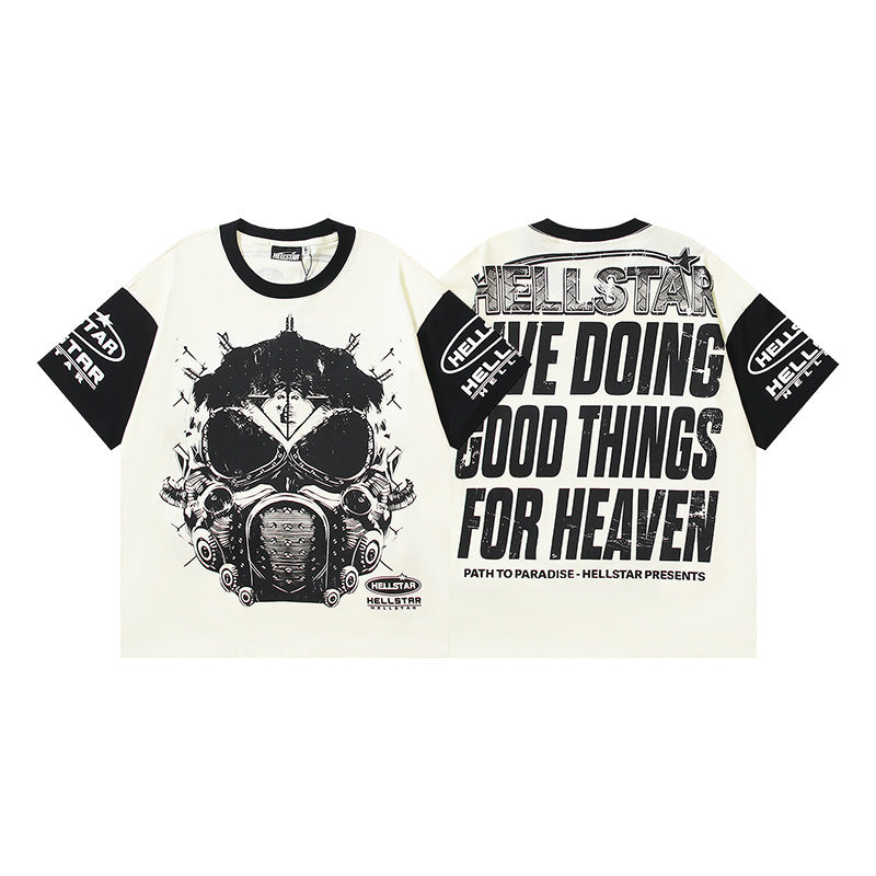 HS6008-1 High Street Hellstar Retro 100% Cotton Loose Short Sleeve T-shirt for Men and Women