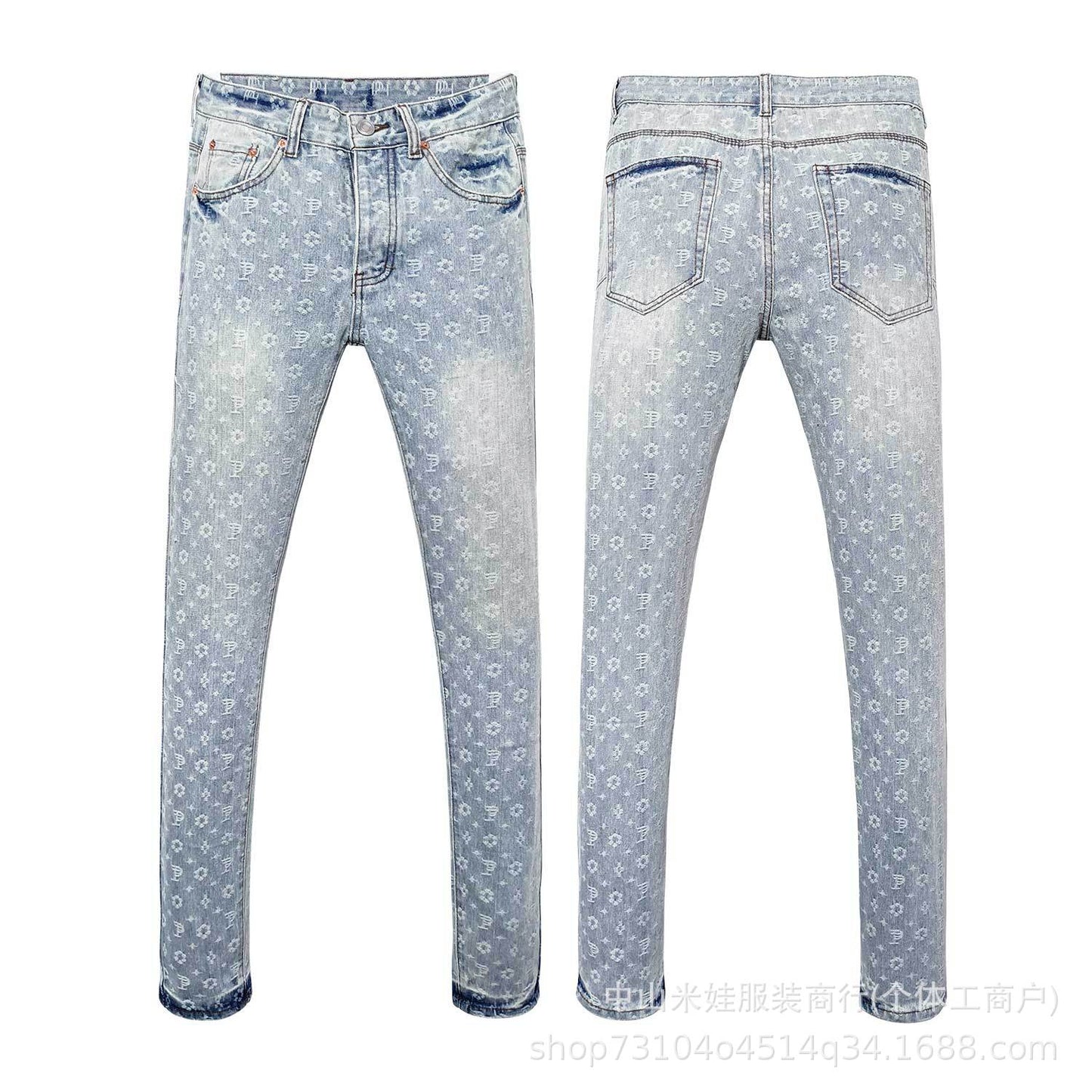 PP6606 PURPLE Jeans American Hip-Hop Ripped PB Ink Splash Jeans